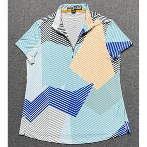 Jamie Sadock Top Womens Medium Blue Geometric 1/4 Zip Golf Shirt Performance
